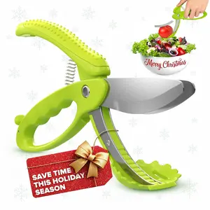 Salad Scissors for Chopped Salad – Multiblade Food Scissor Chopper With Spring-Loaded System & Anti-Slash Head for Fast Double Cutting – 8.9" Handy Size Lettuce Chopper, Stainless Steel Blades