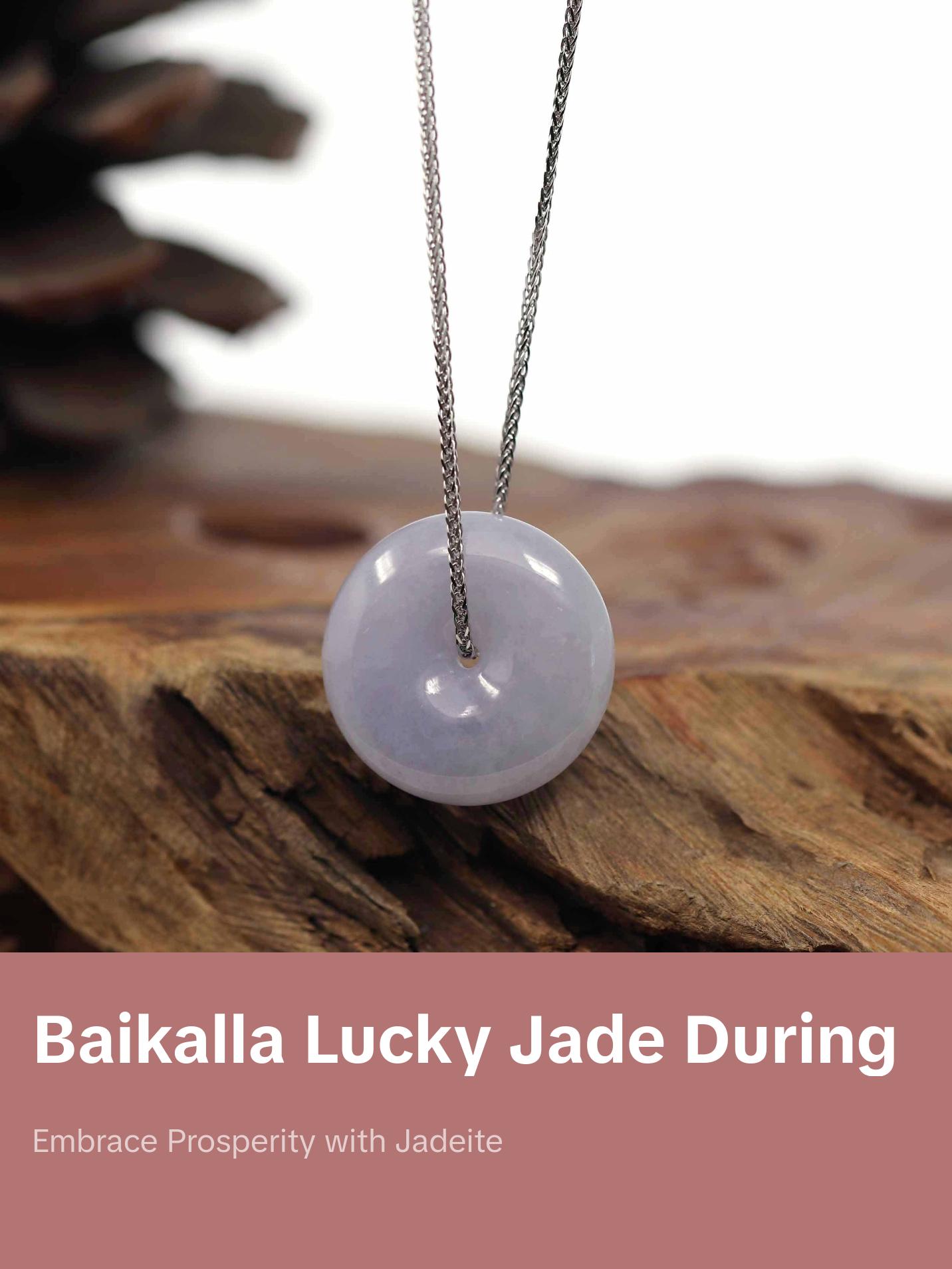 Baikalla "Good Luck Button" Necklace Green Lavender Jadeite Jade Lucky Ping An Kou Pendant
