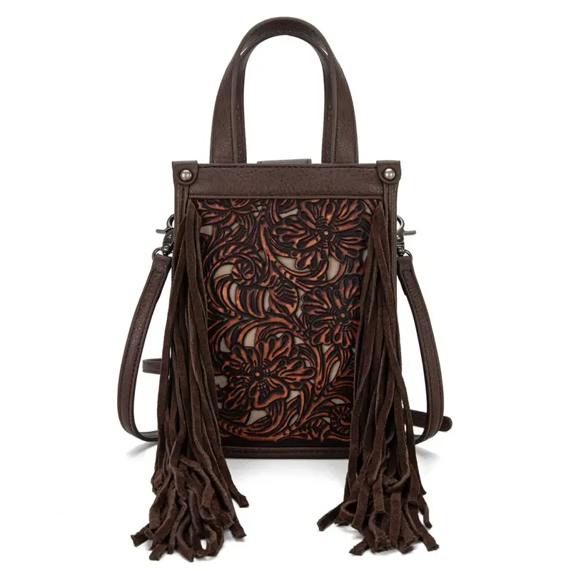Montana West x Trinity Ranch Floral Tooled Fringe Mini Tote/Crossbody Bag