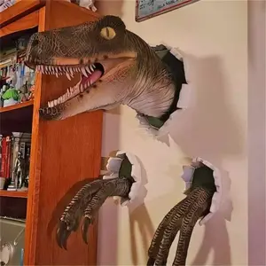 Dinosaur Wall Mounted Sculpture 3D Wall Bursting Hanging Dinosaur Head Resin Dinosaur Head with Claws Home Decor