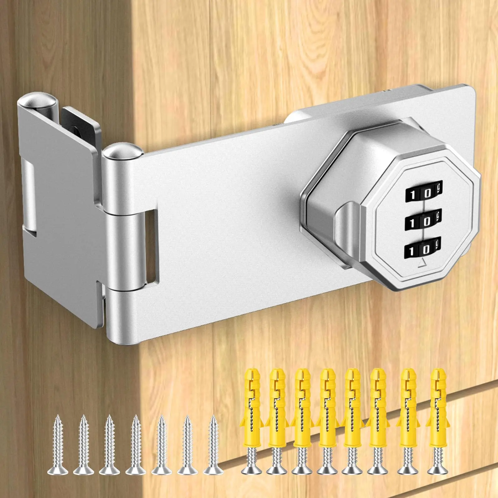 90 Degree Cabinet Locks with Combination  Mechanical Folding Door Latch Keyless Password Rotary Hasp Lock for Office File Drawers Locker Small Cupboard (1 Silver)