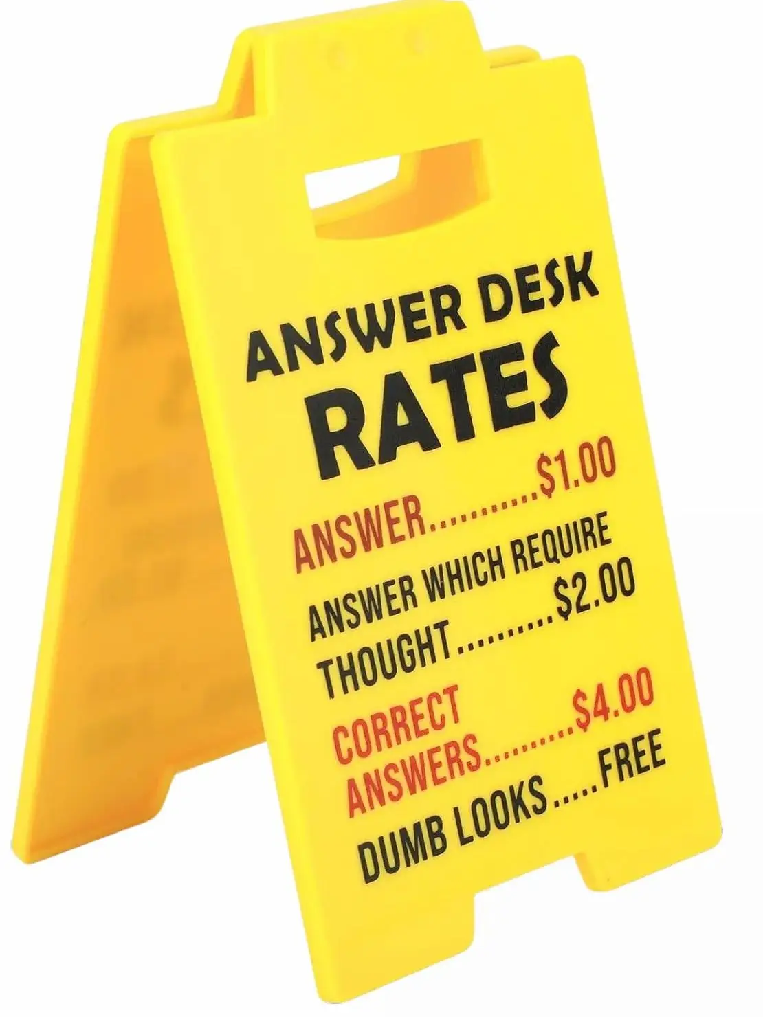 Funny Answer Desk Rates Sign Yellow Plastic Office Gag Gift for ...