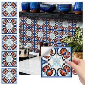 24PCS/Box FHZ Classic Art Tile Sticker | Matte PET Vintage Tile Pattern | Peel-and-Stick Waterproof Kitchen Backsplash
