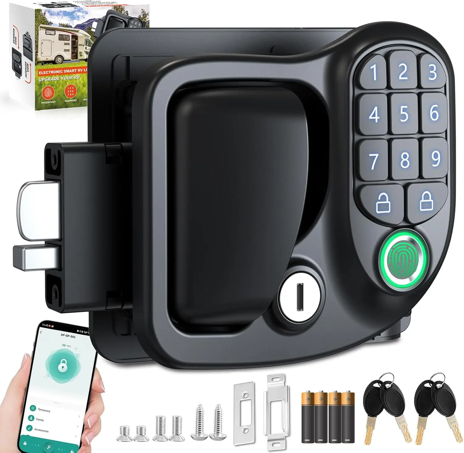 Upgraded RV Door Lock Replacement, RV Keyless Entry with Bluetooth, Fingerprint, Passwords, Keys, All Metal Zinc Alloy Security Kit for Class B Trailer Door Camper Horse Trailer Cargo