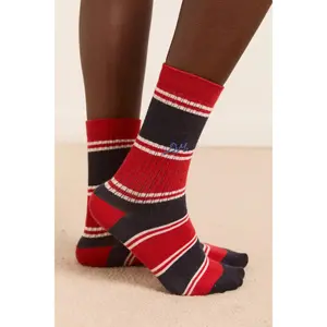 Sporty Calf Length Socks in Red Navy Multi