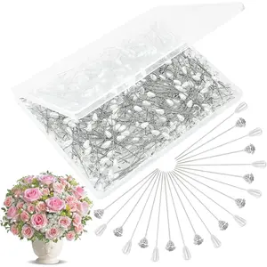 400 count Boutonniere Pins for Wedding 2 Styles   Boutonniere Pins Craft Wedding Corsage Accessories with 1 Box for Dressmaking Sewing  Flower Decoration 2 Inch Corsage Pins