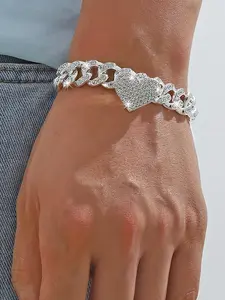 Rhinestone Decorated Heart Design Chain Bracelet, Heart Shaped Bracelet, Fashionable Jewelry for Women & Girls, Trendy All-match & Exquisite Jewelry for Birthday Gift, Valentine's Day, Gift, Jewelry Gifts