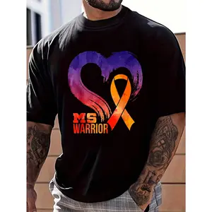 100% Cotton Ms Warrior Heart Multiple Sclerosis Awareness Month T-Shirt Women's Men's Graphic Tee Crew Neck summer vacation Tops