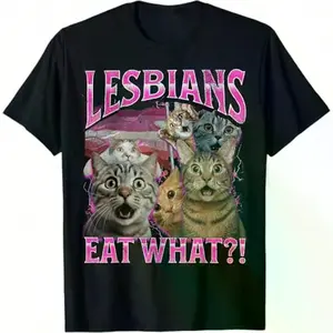 Humorous Lesbians Eating Funny Cat Pride Pun T-Shirt Unisex Quirky Emoji Illustration