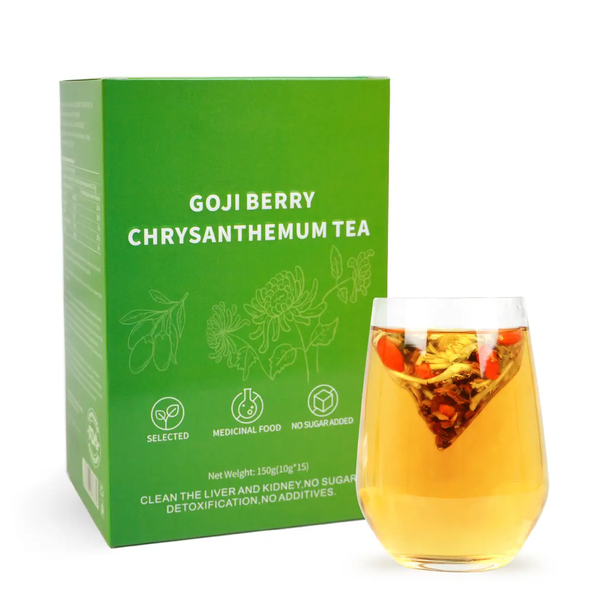 Goji Berry Chrysanthemum Tea - GojiBerry Dandelion Chrysanthemum Medlar honeysuckle | with a Natural Blend of 8 Herbal Ingredients | 150g per Pack