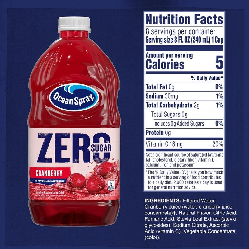 (4 pack) Ocean Spray ZERO Sugar Cranberry Juice Drink, 64 fl oz Bottle