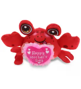 DOLLIBU 5.5 Inches Polyester Embroidered Red Crab Plush Heart Toy, Soft Stuffed Companion, Ideal Gift for Wife for Mother's Day with Happy Mother's Day Message, Dollibu Plush Buddies