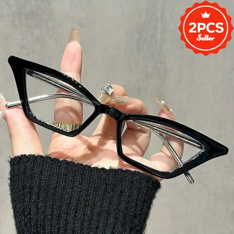 GIGULA 2PCS Fashion Triangle Cat Eye Half Metal High-end Reading Glasses for Middle-aged and Elderly Anti-blue Light Computerasses
