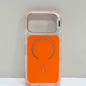 Premium Orange Magnetic Ring Transparent Phone Case with Anti-Slip Grip and Built-in Lens Guard for iPhone 11-17 - Ideal for Active Students and Professionals