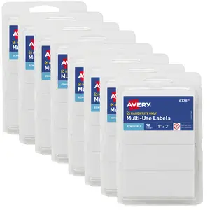 Avery Multi-Use Removable Labels, 1" x 3", White, Non-Printable, 8 Packs, 576 Blank Labels Total (21932)