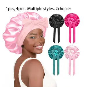 1/4 Pcs Double Layer Satin Bonnet,Soft and Breathable Hair Care Bonnet,Adjustable Night Sleeping Cap,Heatless Styling Tool for Women,Haircare