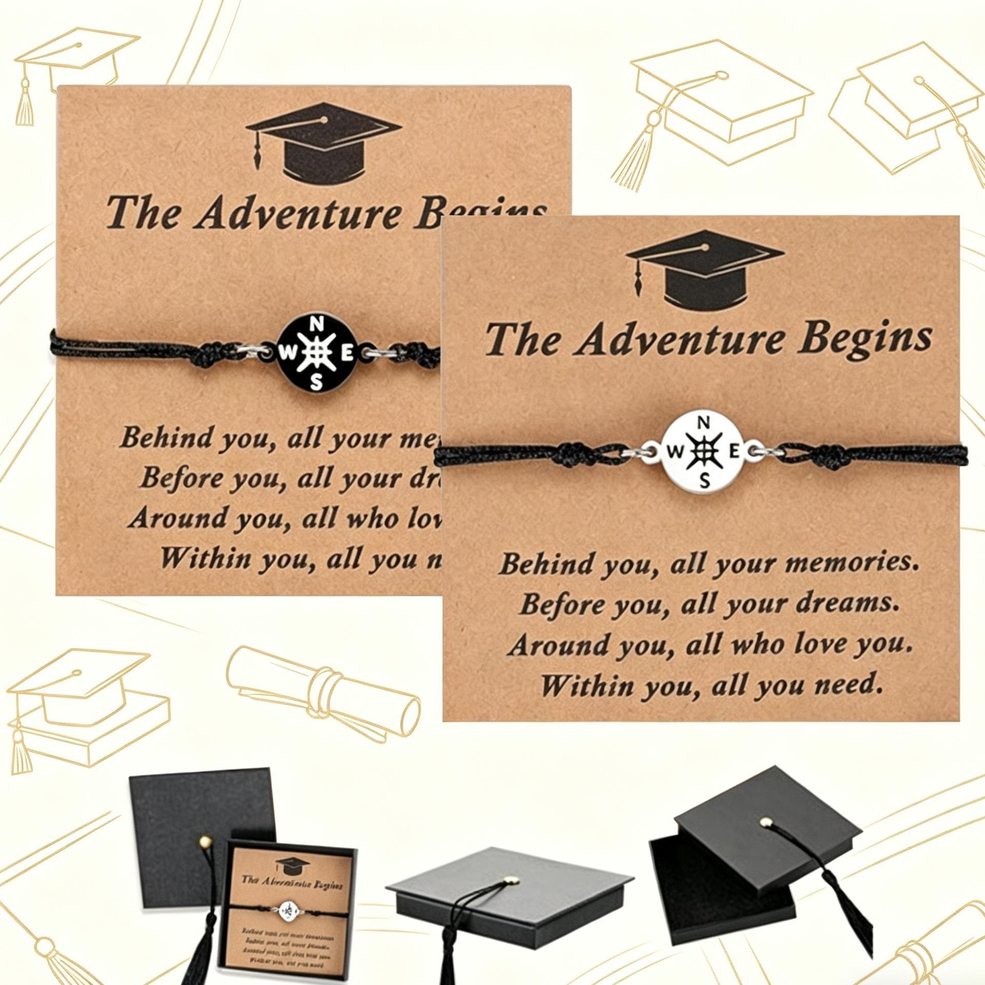 Graduation Gifts for Her Him, Adjustable Compass Link Bracelet Grade High School College Graduation Bracelet Friendship Gifts Jewelry for Middle School/High School/College Grads