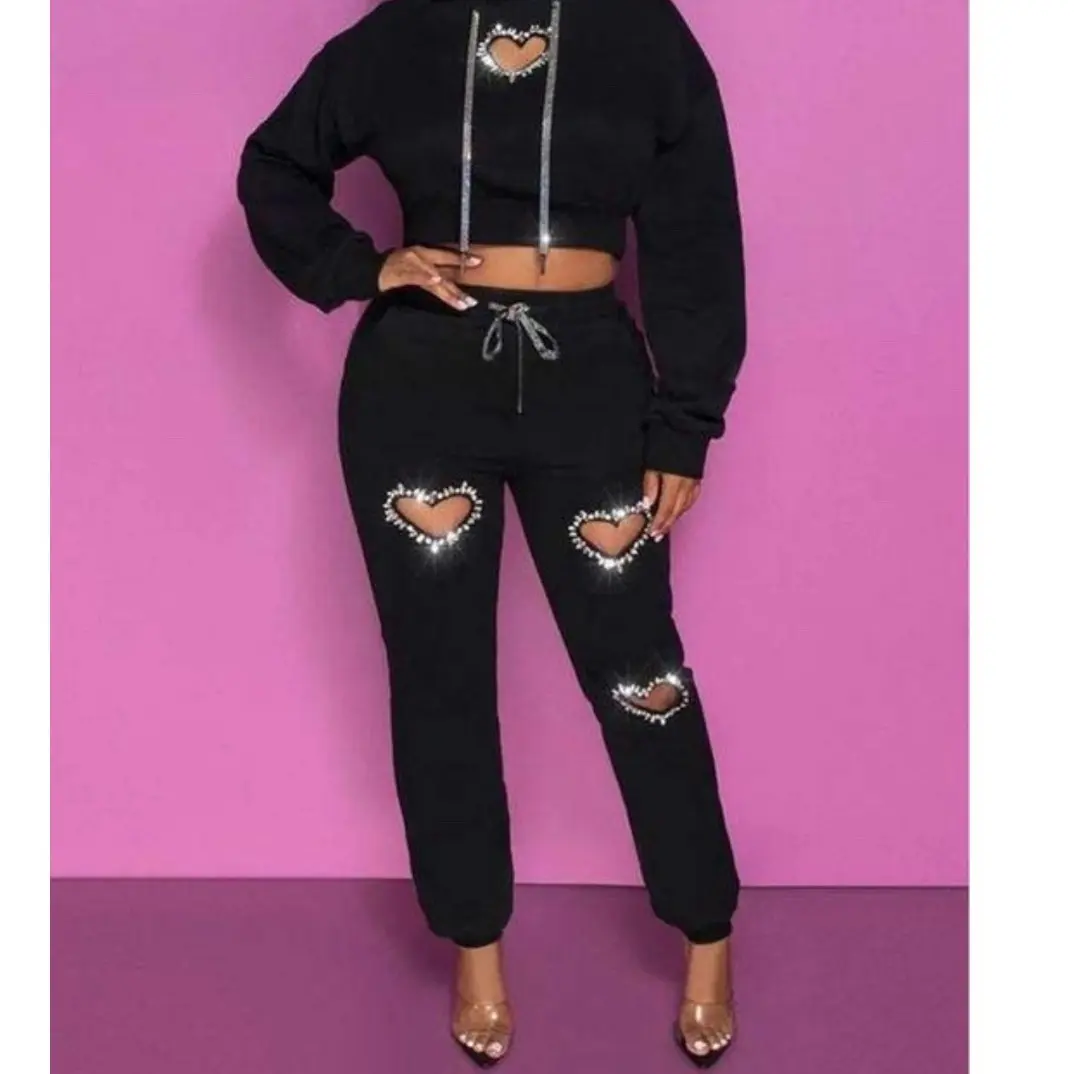 Women’s Rhinestone Hearts Tracksuit Set