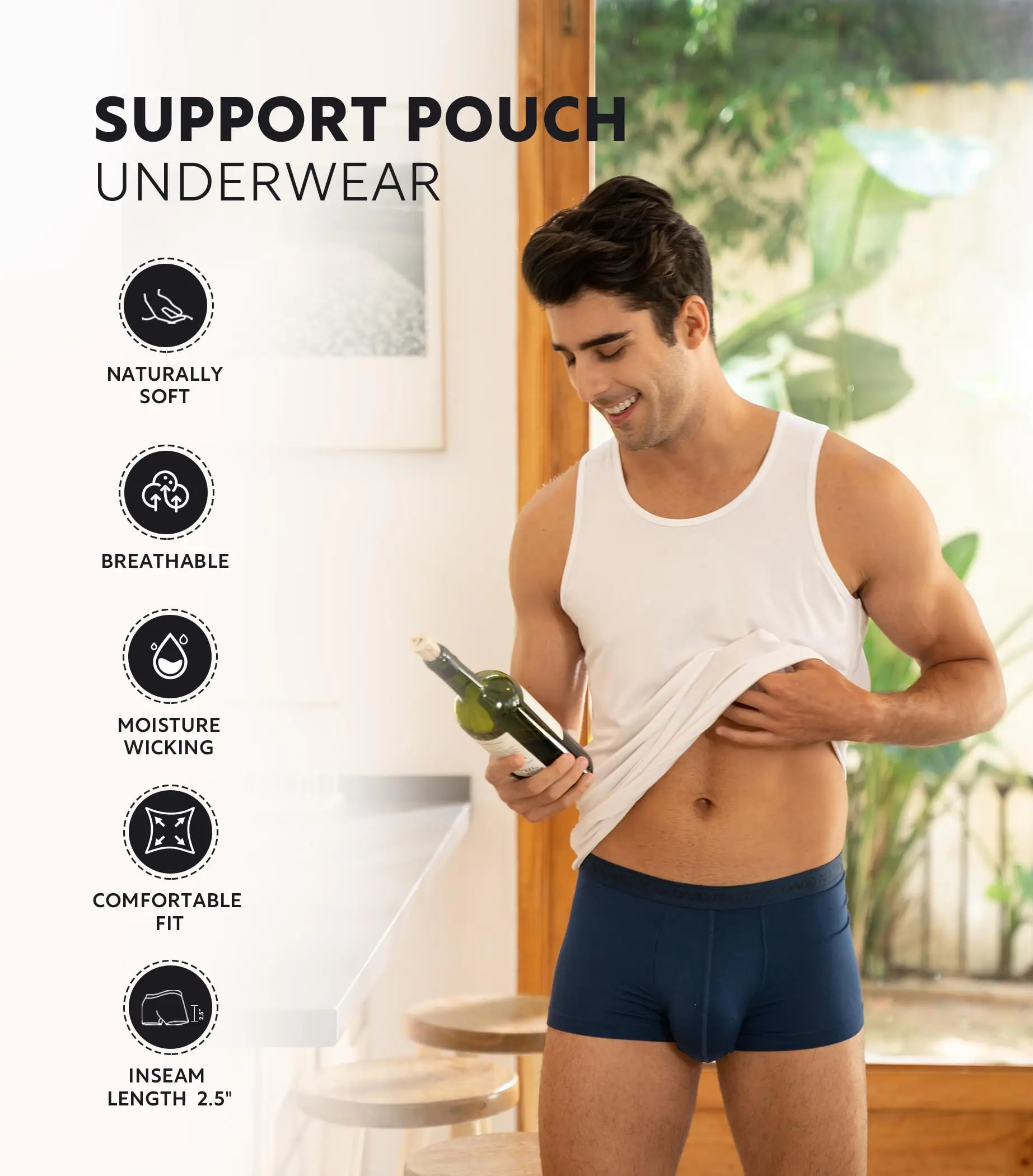 DAVID ARCHY Men's Dual Pouch Micro Modal Trunks - 4-Pack Basic 2.5in Spandex Natural Fabric Menswear, Ice Silk Cooling, Odor Control, Breathable, Silky Soft Elasticity, Fly, Father's Day Summer Gift