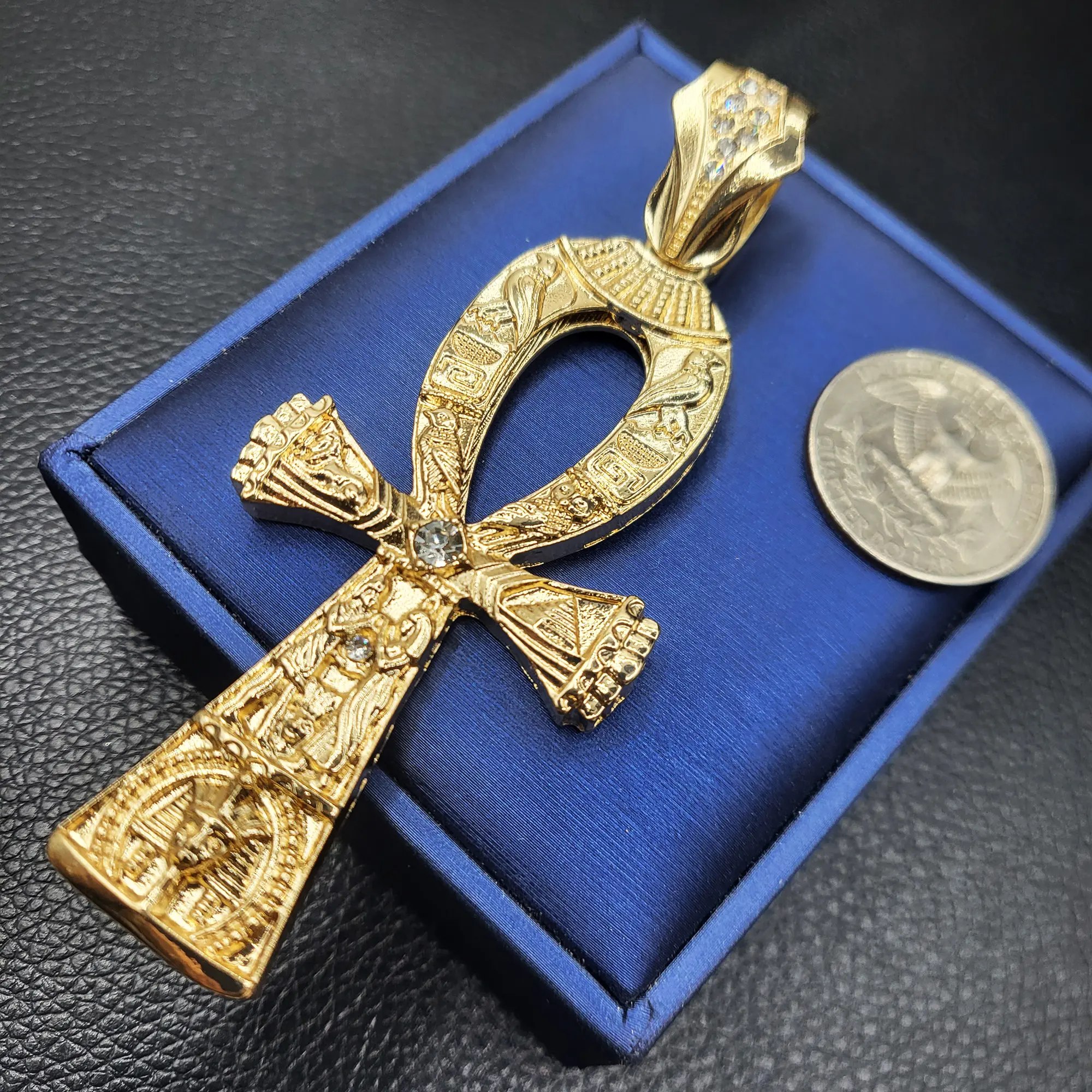 MaxBling81 High-Quality Polished Gold-Plated Chunky King Tut Ankh Necklace - Men's Jewelry, Unisex Hip Hop Costume Charm Pendant for Daily Wear, Men's Accessories, Accessories For Women, Gold Jewelry