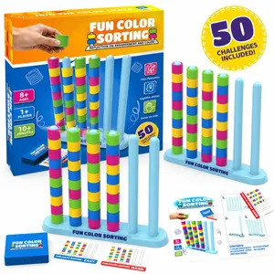 Color Stacking Challenge STEM Toys for Boys Girls Ages 6+ | 2 Stacking Trays + 50 Double-Sided Challenge Cards | Montessori Sensory Sorting Game for Cognitive Development & Focus Training | Parent-Child Interactive Family Game | Christmas Birthday Gift