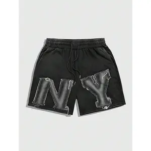 Men's Front Tie Pocket Letter Print Detail Casual Shorts, Suitable Daily Wear