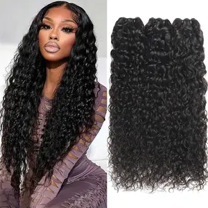 Human Hair Bundles Water Wave Bundles Human Hair 100% Unprocessed Deep Wave Curly Bundles Human Hair Wet and Wavy Human Bundles for Black Women Natural Black Color