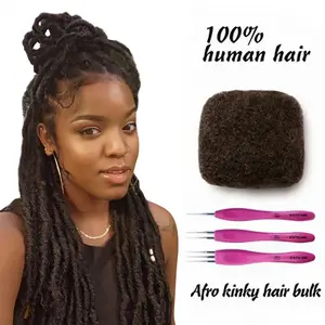 Exyhair #4 Tight Afro Kinky Bulk Human Hair for Draedlock Extensions, Repair Locs, Twists and Braids