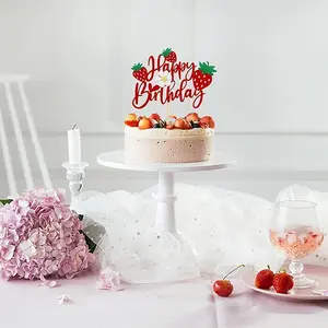 1 strawberry-themed birthday party cake decoration