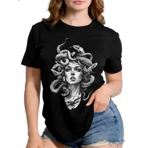 Edgy Medusa Graphic T-Shirt for Women - Premium 100% Cotton Alt Fashion Tee, Soft