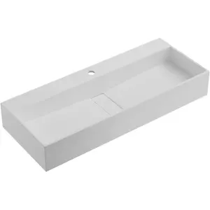 40 in. Wall-Mount or Countertop Bathroom Hidden Drain Sink with Single Faucet Holes in Matte White
