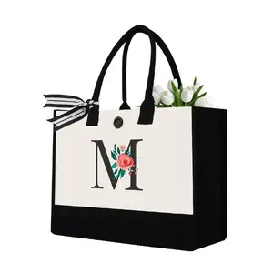 Personalized Canvas Tote Bag for Women – Custom Gift Bag for Mom, Friends, Teachers | Letter M Tote for Birthday, Mother’s Day, Wedding, Beach Use