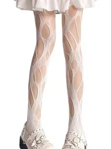 Women's Mesh Hollow Out Pantyhose, Asymmetric Ripped Design, Regular Fit, Suitable for All Seasons, 1 Pair