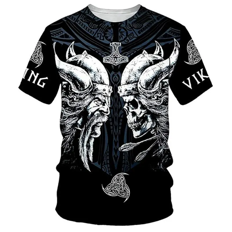 Men’s Viking Symbol T-Shirt, Breathable T-Shirt, Loose Sports T-shirt, Retro Norse Print Casual Tee for Outdoor