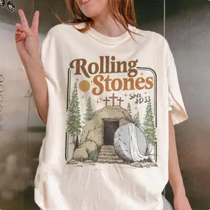 Rolling Stones Comfort Colors Shirt, He Is Risen Christian Shirt, Christian Graphic Jesus T-Shirt, Unique Gift, womens jesus shirts, Men's Oversized Hoodie, Unisex Casual Pray Sweatshirt