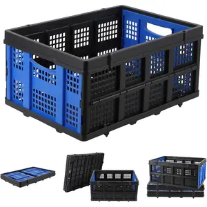 55L Collapsible Plastic Milk Crate, Heavy Duty Foldable Storage Bin with Handles