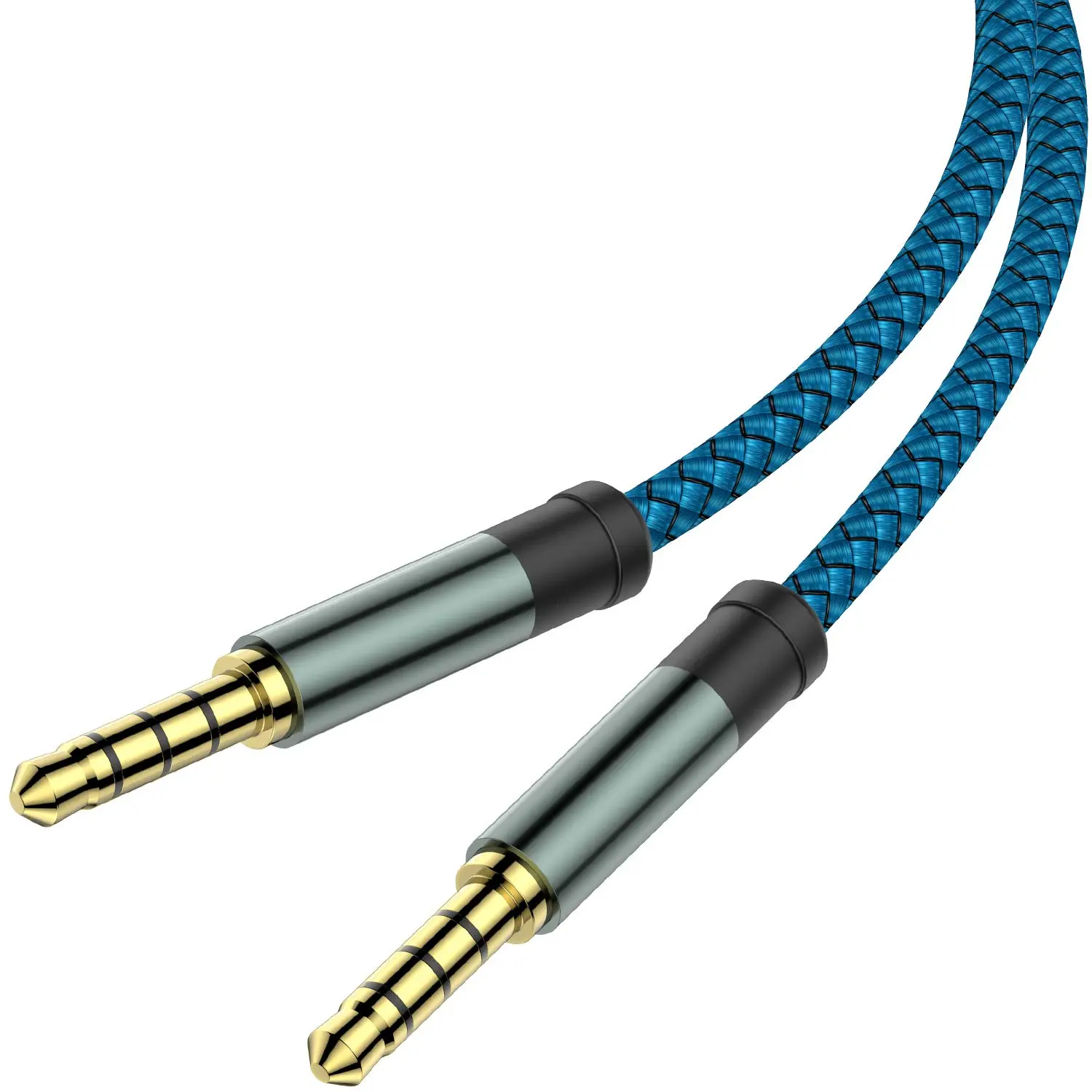 2-Pack Male-to-Male Wired TRRS 3.5mm Electronic Audio Cable, 5Ft 4-Conductor 4-Pole Nylon Braided Aux Cord with Mic & Metal Connector, Flexible Jacket Accessory for Car Stereos, Sony Headphones