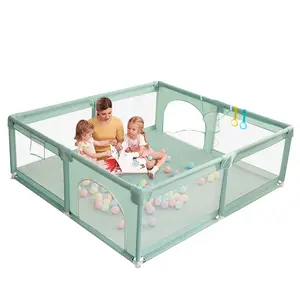 BIOBY Portable Baby Playpen, 63" x 63" x 27" Extra Large Playard, Soft Mesh Sturdy Pipe Ample Space for abies and Toddler, Safe and Non-Slip Baby Fence, Full Mesh Design, Indoor & Outdoor Kids Activity Center, Portable Travel Design, Green