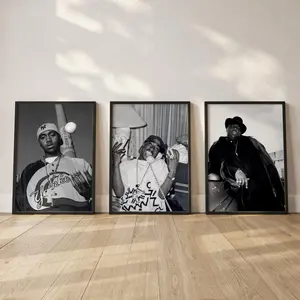 Tupac Nas Notorious BIG Poster Print Set of 3, Hip Hop Legends Wall Art, 90s Rap Icon Posters, Black & White Urban Decor, Street Style Art