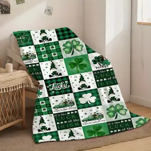 St. Patrick's Day Ultra-Soft Flannel Throw Blanket Comfy Cozy Irish Clover Design, for Sofa, Bed, Office, Car, Camping All-Season