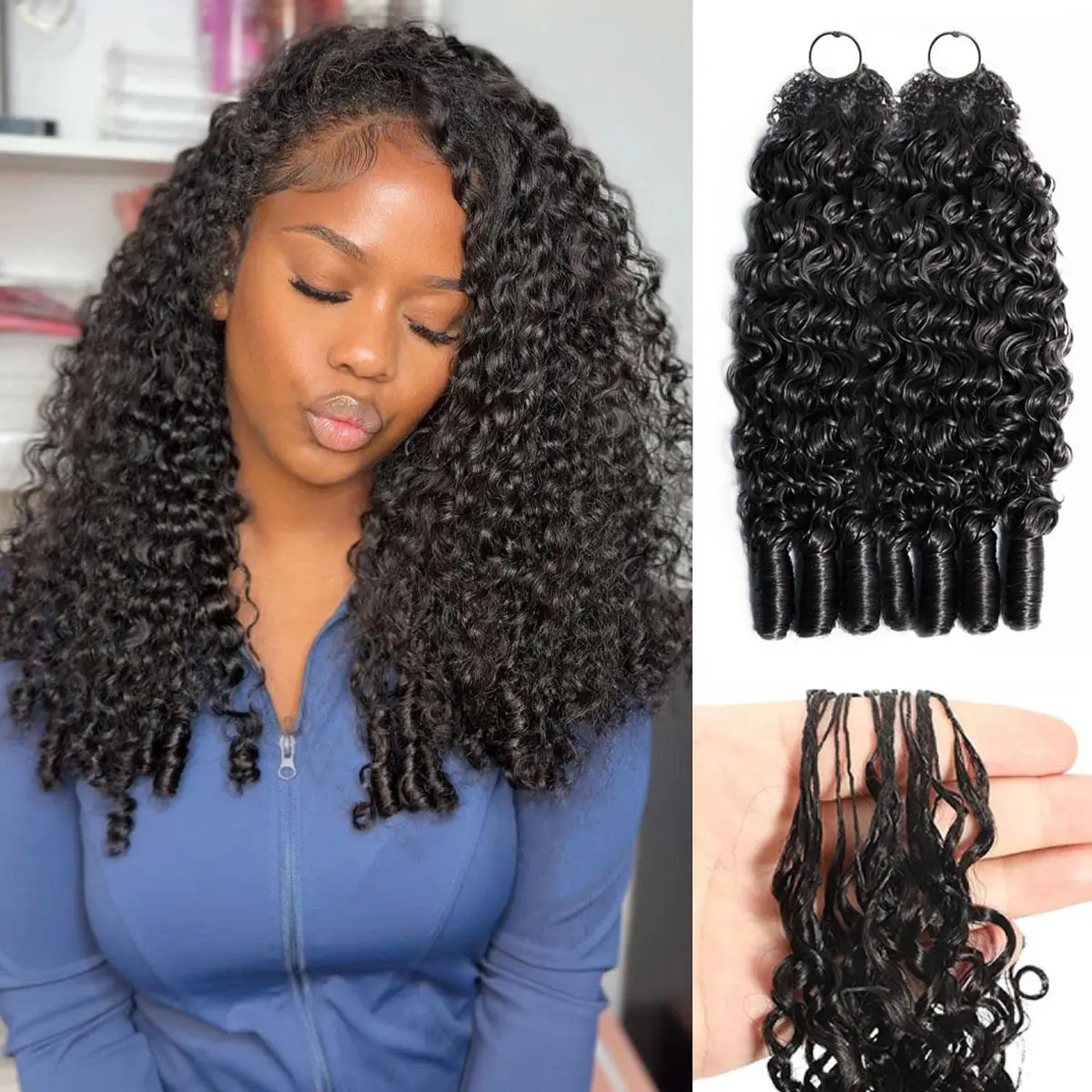 OQ HAIR Crochet Human Hair Burmese Curly Braiding Hair Bundles 50g Knotless Pre-Separated Invisible Crochet Hair Extensions #SohoChic
