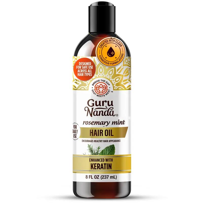 8oz GuruNanda Rosemary Mint  for Hair Growth with Keratin & Vitamin E Oil - Encourages Scalp, Shine & Hair Strengthening- Natural, Cruelty-Free