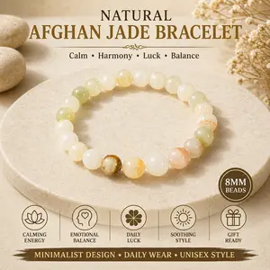 Natural Afghan Jade Bracelet | 8mm Beaded Bracelet for Calm, Harmony & Luck | Minimalist Unisex Energy Jewelry Gift for Daily Wear