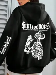 Women's Milan Italy Print Drawstring Hoodie, Fashion Casual Hooded Sweatshirt for Daily Holiday Outdoor Wear, Women Clothing for Fall & Winter, Tops