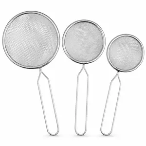 Beille 3pc Stainless Steel Mini Strainer Set, Compact Nesting Fine Mesh Sifters Cooking Baking Supplies, Silver