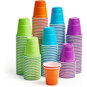 300 Count 2 oz Plastic Shot Glasses, Mini Disposable Assorted Color Shot Cups for Parties, Shooting Games