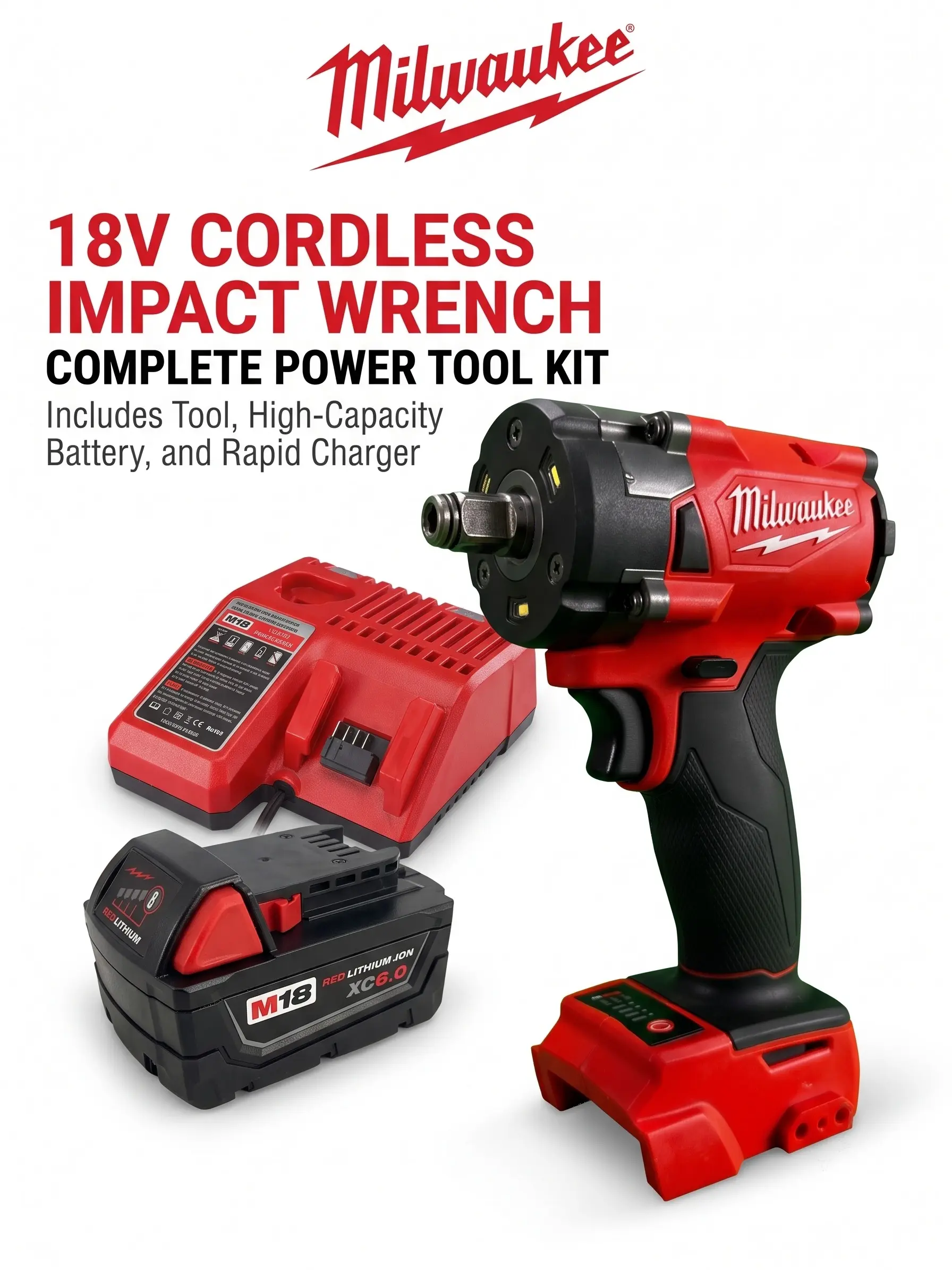 Milwaukee M18  1/2 Compact Brushless Impact Wrench screwdriver 4-Speed 300Nm (Tool Only) for Engine Bay Chassis Nuts and Mechanical Assembly