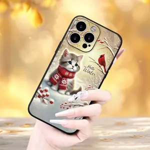 This winter snowflake and cute cat design TPU full-coverage phone case features a shockproof and non-slip design, fully covering the lens. It's compatible with iPhone 17, 16, 15, 14, 13, 12, 11, XS, X, and Samsung models. A great gift for friends