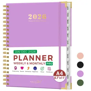 2026 Planner Calendar, A4 Large Hardcover Weekly and Monthly Planner, Jan 2026 - Dec 2026, with 12 Months Tabs & Inner Pocket, 8.5" x 11" Spiral Planner Agenda Book for Women/Men Time Management