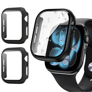 3-in-1 Apple Watch Screen Protector Case | 41/40mm Transparent & 45/44mm Black | PC+Tempered Glass